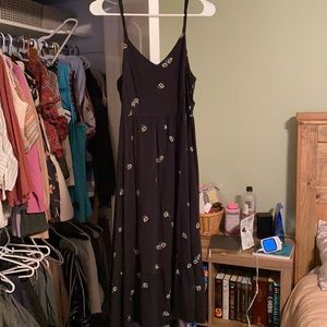 Black, floral midi dress